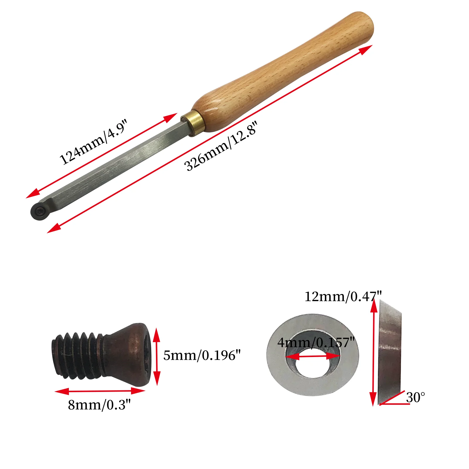 Woodturning Carbide Wood Turning Tool Set of Rougher Detailer Finisher Lathe Tools for Woodturning+1pc round shaped insert