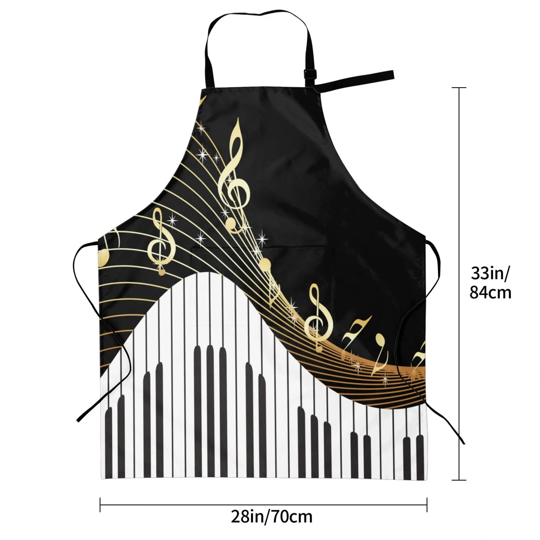 Piano Keyboard Cooking Apron For Women Men With Pockets,Music Note Instrument Black And White Oxford Cloth Kitchen Apron