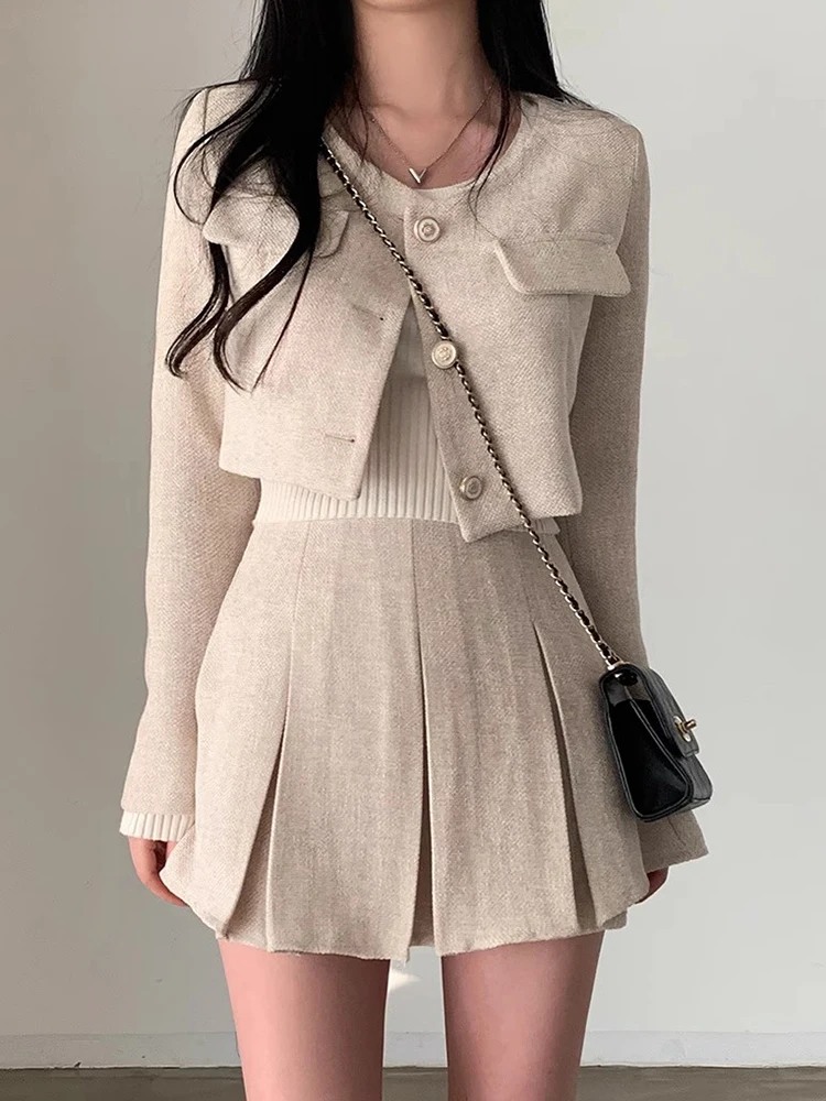 

Chic Autumn Winter ort Quilted Jaet with a Line Skirt Set Ele Versatile Faion Outfit for Young Women