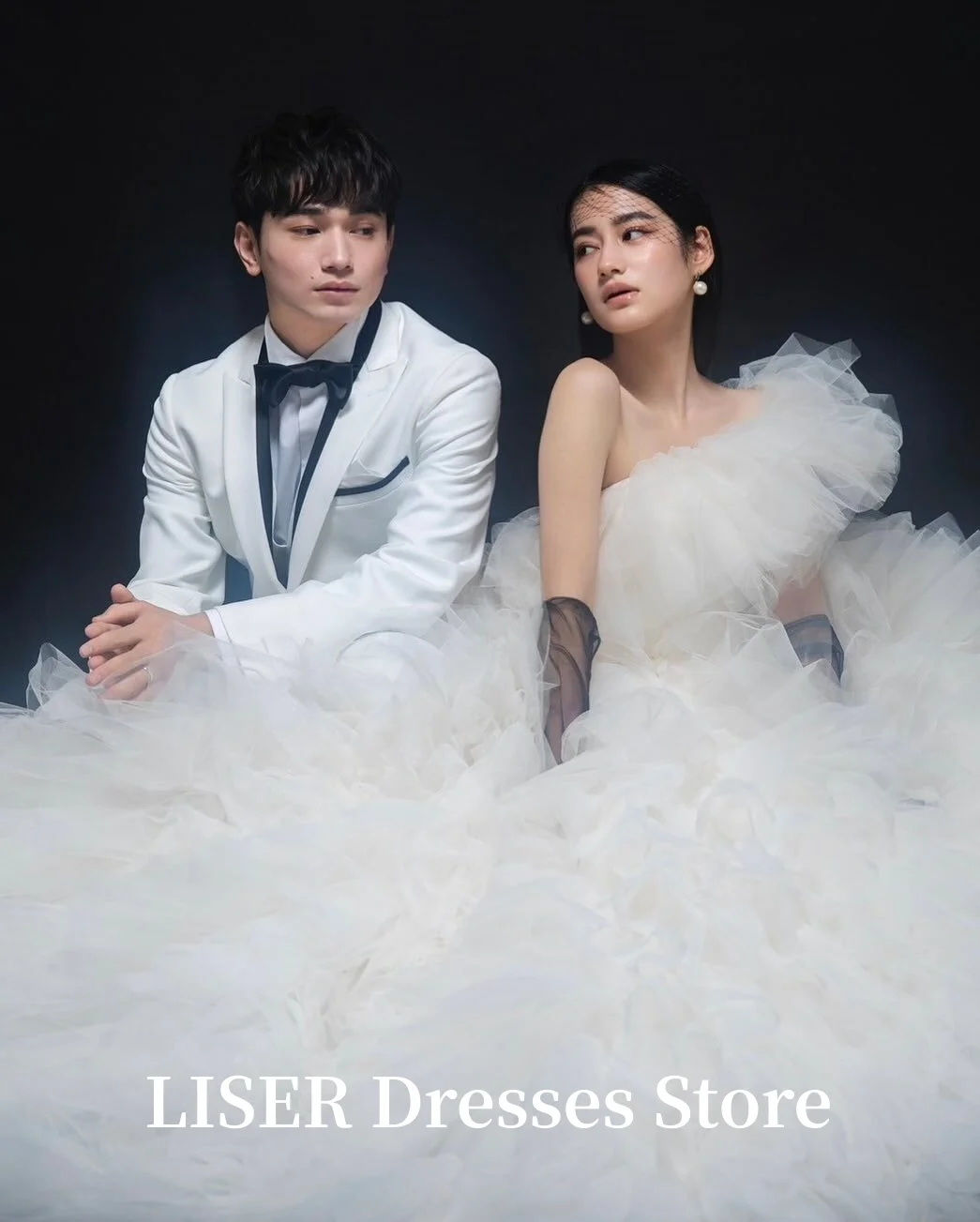Liser One Shoulder A-Line Korea Wedding Dresses Simple Silk Tulle Elegant Long Bridal Gowns Customized 웨딩드레스 Photo Shoot