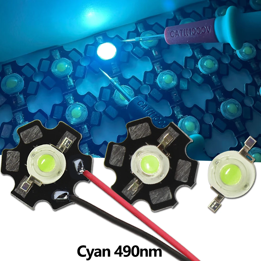 5-100pcs LED 3W Ice Blue Cyan 490-495nm High Power Chip 3.2-3.6V 700mA Light Emitting Diode For DIY Decoration Lamp Spotlight
