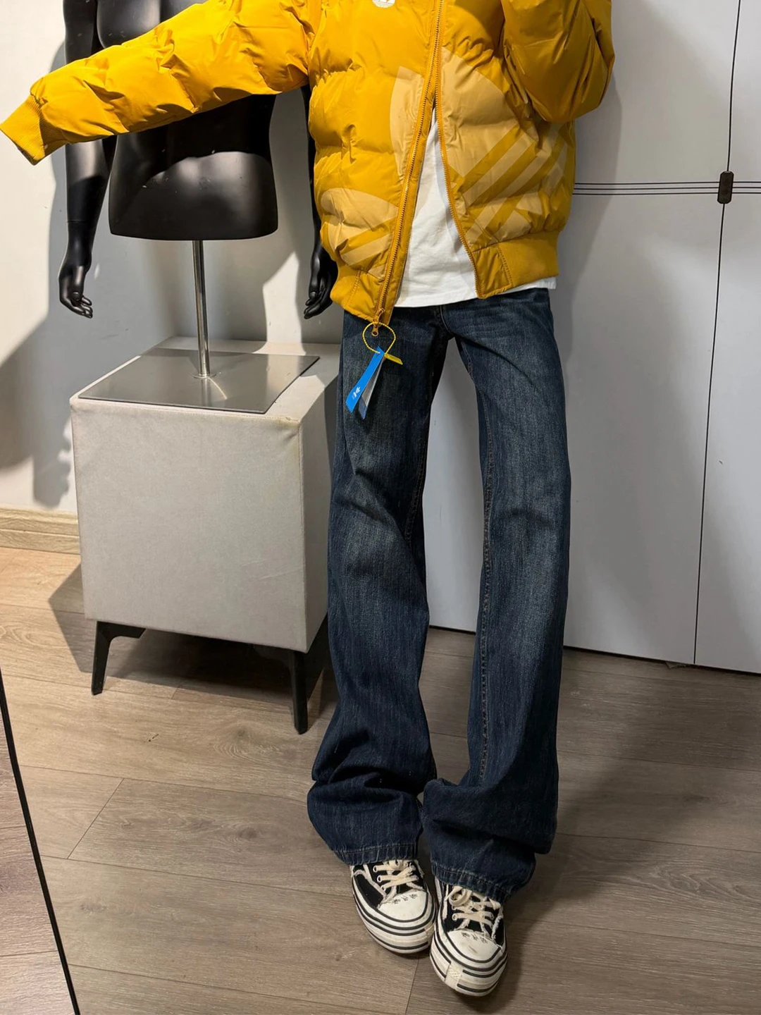 

Deep Blue Fce Lined Men's Jeans Retro American Sle Straight Leg Lengthening Effect Casual Wear Winter Trousers