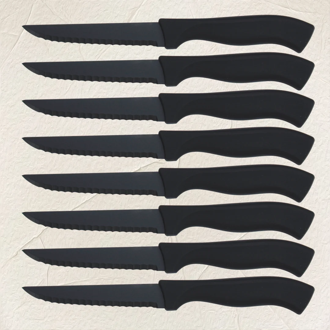 Steak Knives Set 4/6/8Pcs Black Matte Comfort Handle Paring Knives German Stainless Steel Serrated Non Stick  Dishwasher Safe