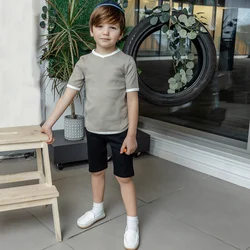 Children ribbed short sleeve and long sleeve summer clothes top kids clothes boy and girls clothes contrast white trim