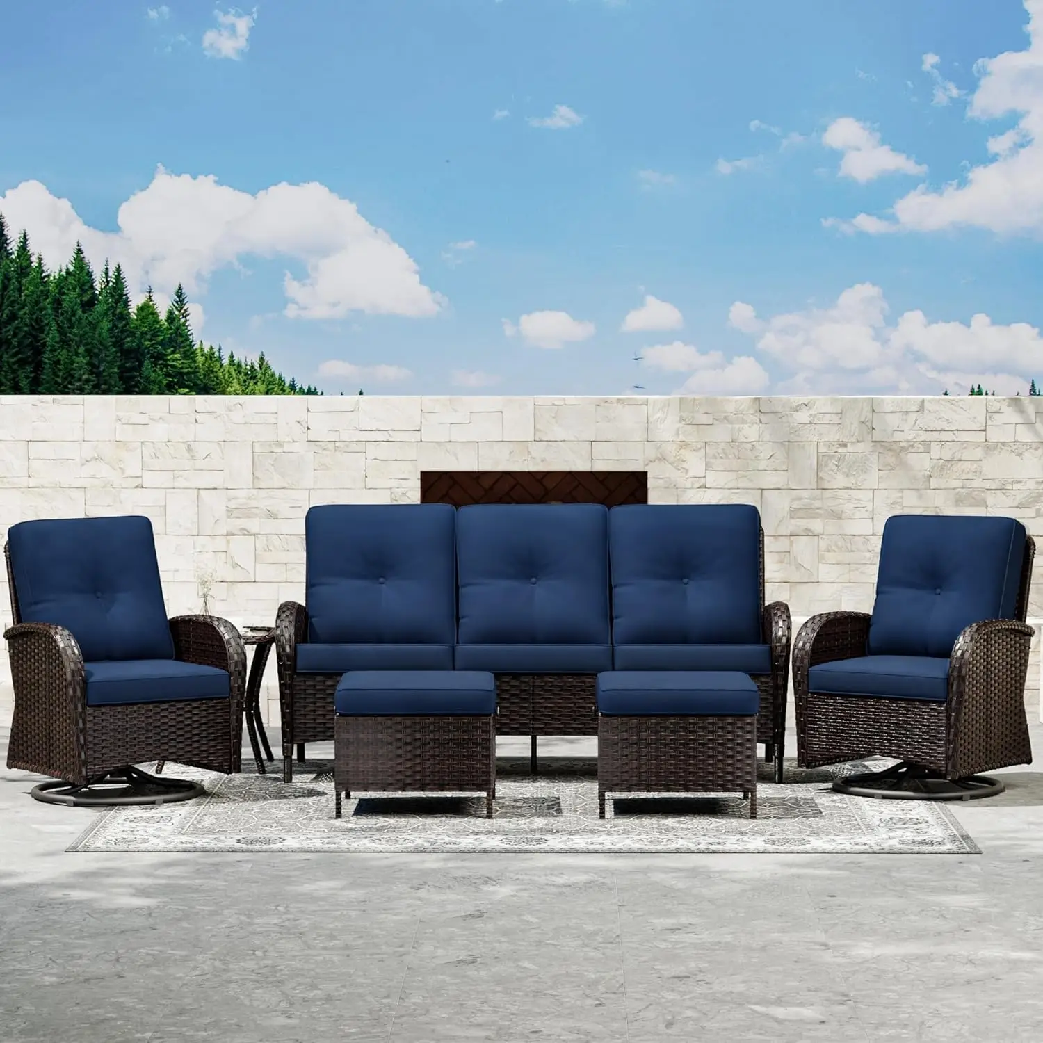 

6 Piece Patio Furniture Set, Outdoor Wicker Conversation Sets with Swivel Rocker Chairs and Sofa, Thick Cushion, Rattan Patio