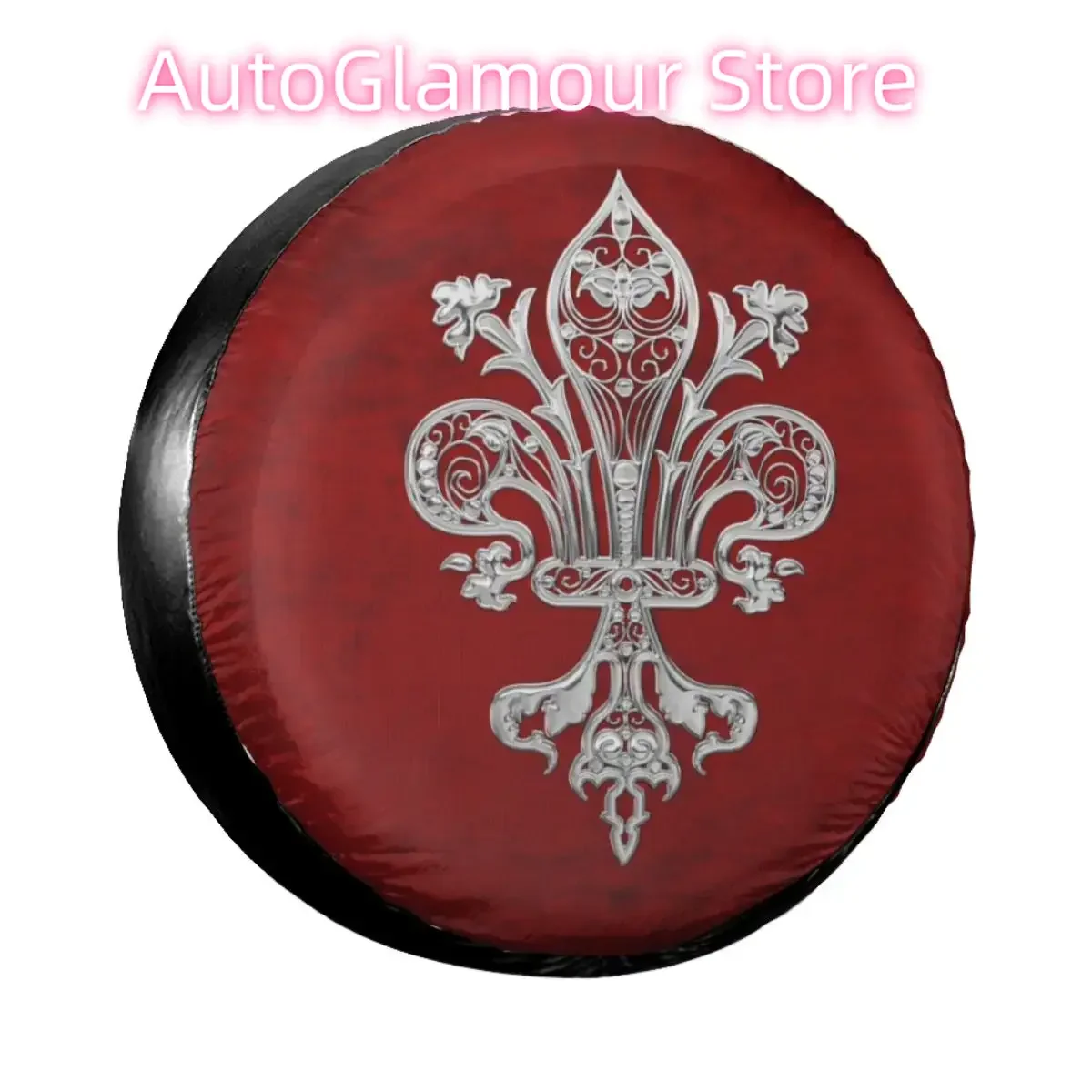 

Серебристый филигранный чехол для запасного колеса Fleur De Lis для Mitsubishi Lily Flower Fleur-De-Lys, защита колес автомобиля 14 дюймов, 15 дюймов, 16 дюймов, 17 дюймов