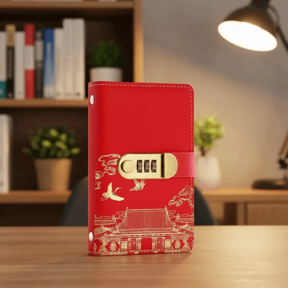 Chinese Style Saving Money Binder With Password Lock Handbook Budget Binder with Lock Wallet Storage PU Leather - view 2