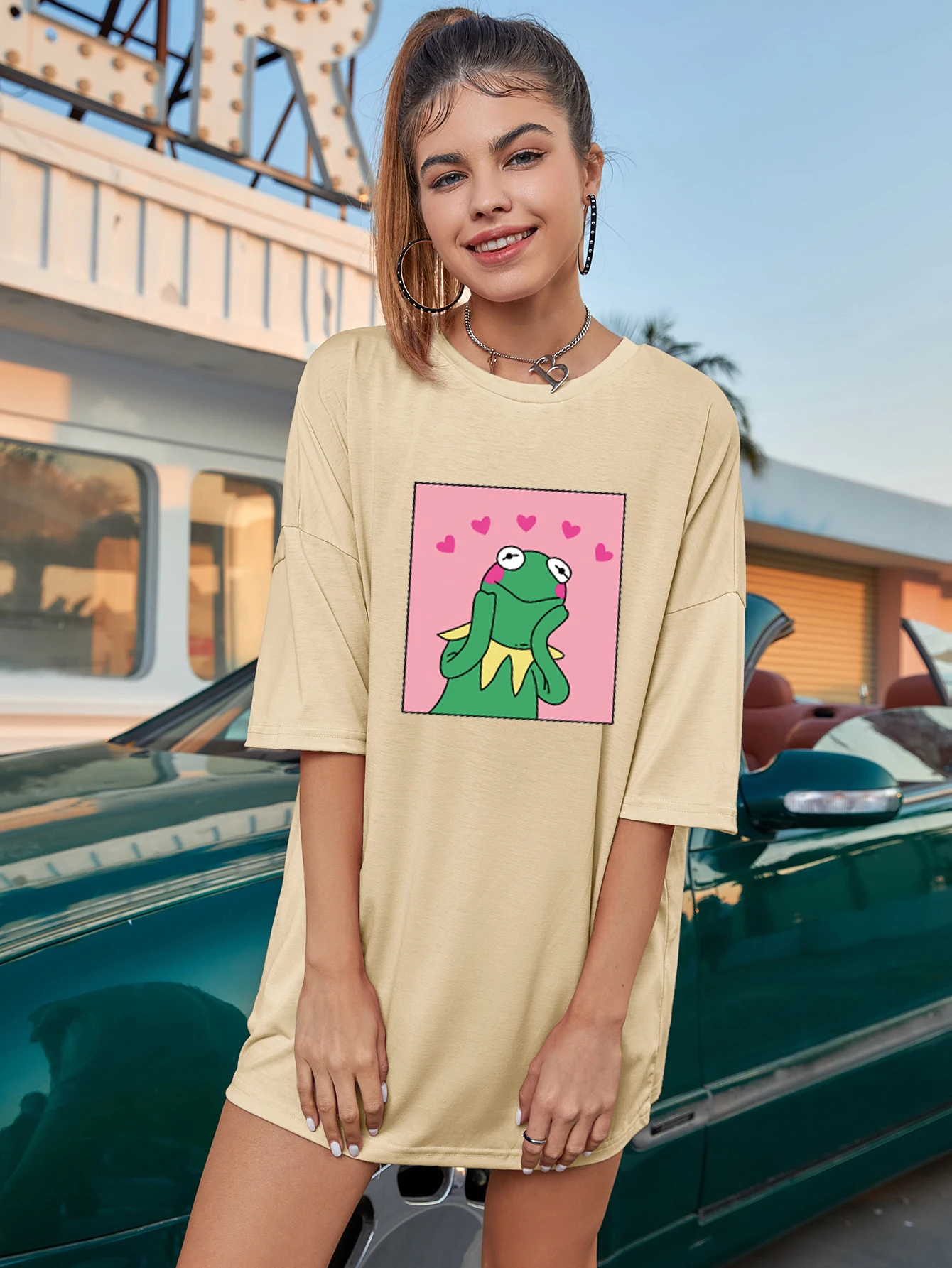 

colored kawaii frog oversized tshirt funny women graphic tee shirt