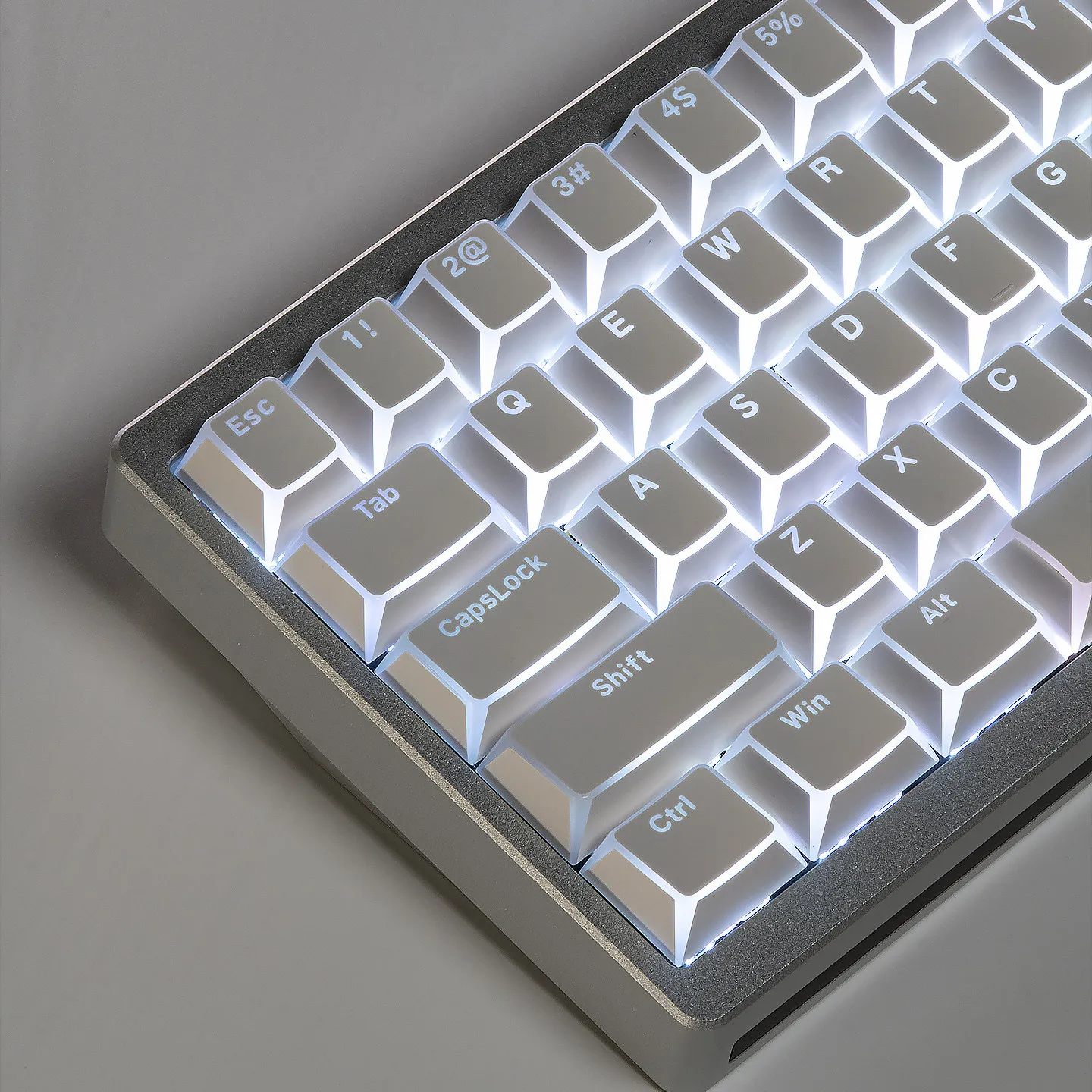 

Top Print Shadow Custom PBT White Keycaps North Facing Edge Backlit Shinethrough, Cherry Profile Double Shot 130keys Caps Set