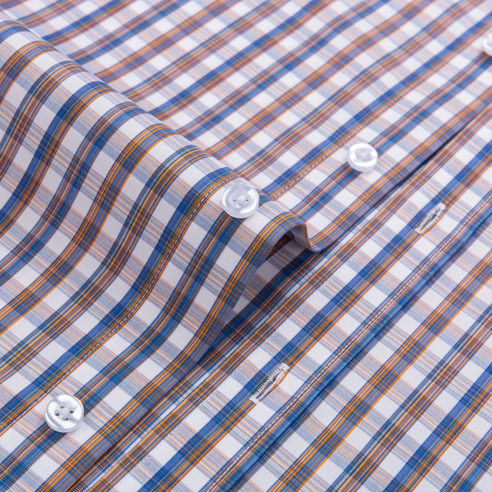 High-End Pure Cotton Non-Iron Long Sleeve Men's Shirt, Wrinkle Resistant Business Casual Plaid or Striped Button Down Pocketless view 4