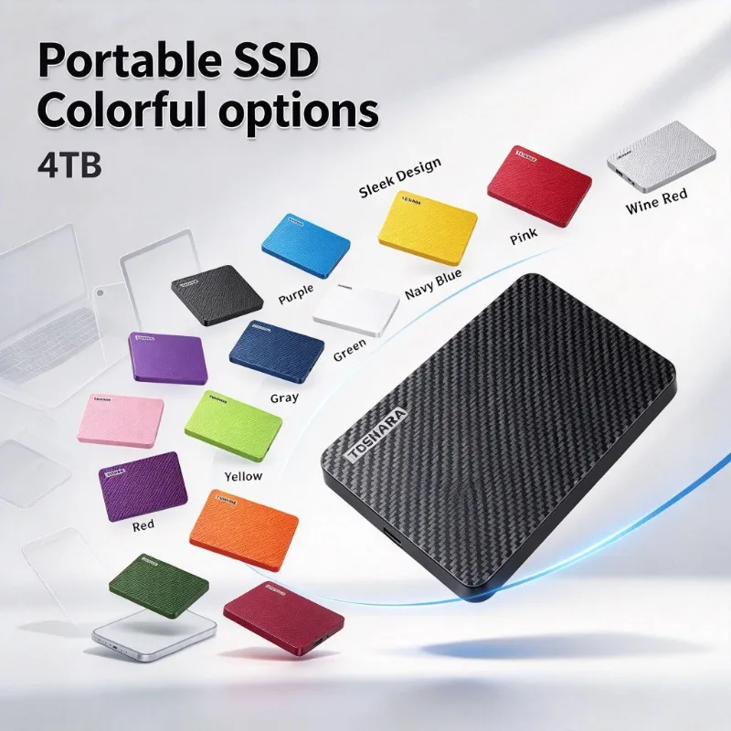 4TB Portable External SSD Carbon Fiber Texture Solid State Drive Multi Color Options High Speed Storage Disk for Laptop PC Phone