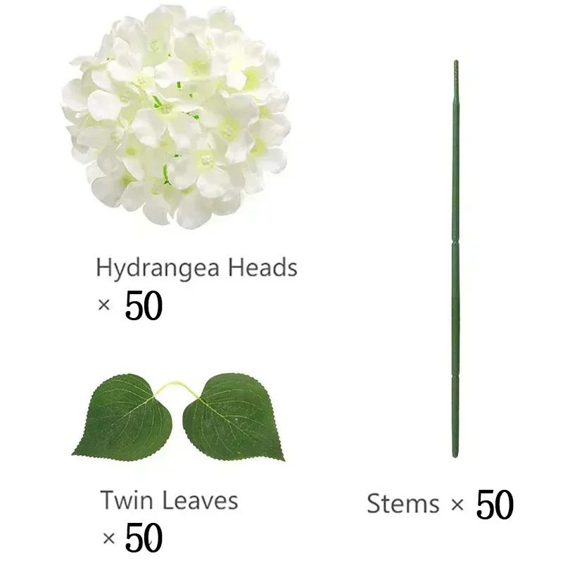 50 stuks kunstmatige hortensia bloemen zijden hortensia hoofden voor bruiloft - afbeelding 1