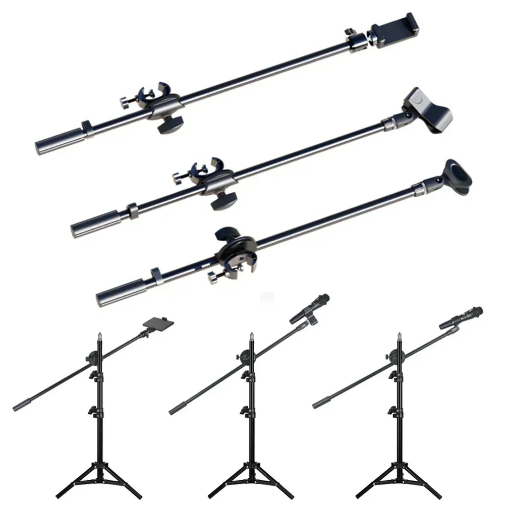 55CM Rotating Microphone Stand Boom Arms Mic Clip Phone Holder Extension Bracket For 3/8 Thread Micr Crossbar Stand Tripod Pole