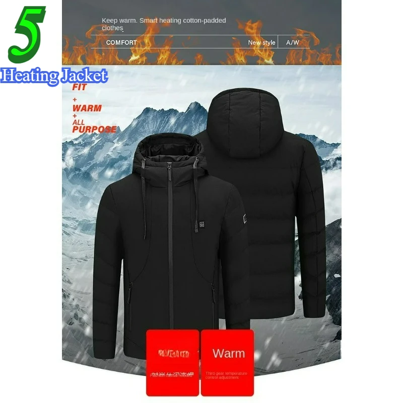 

Mens Winter Heating Jacket Smart Zone 5 USB Charging Heating Jackets Men Waterproof Hooded Thickened Warm Hiking Ski Suit