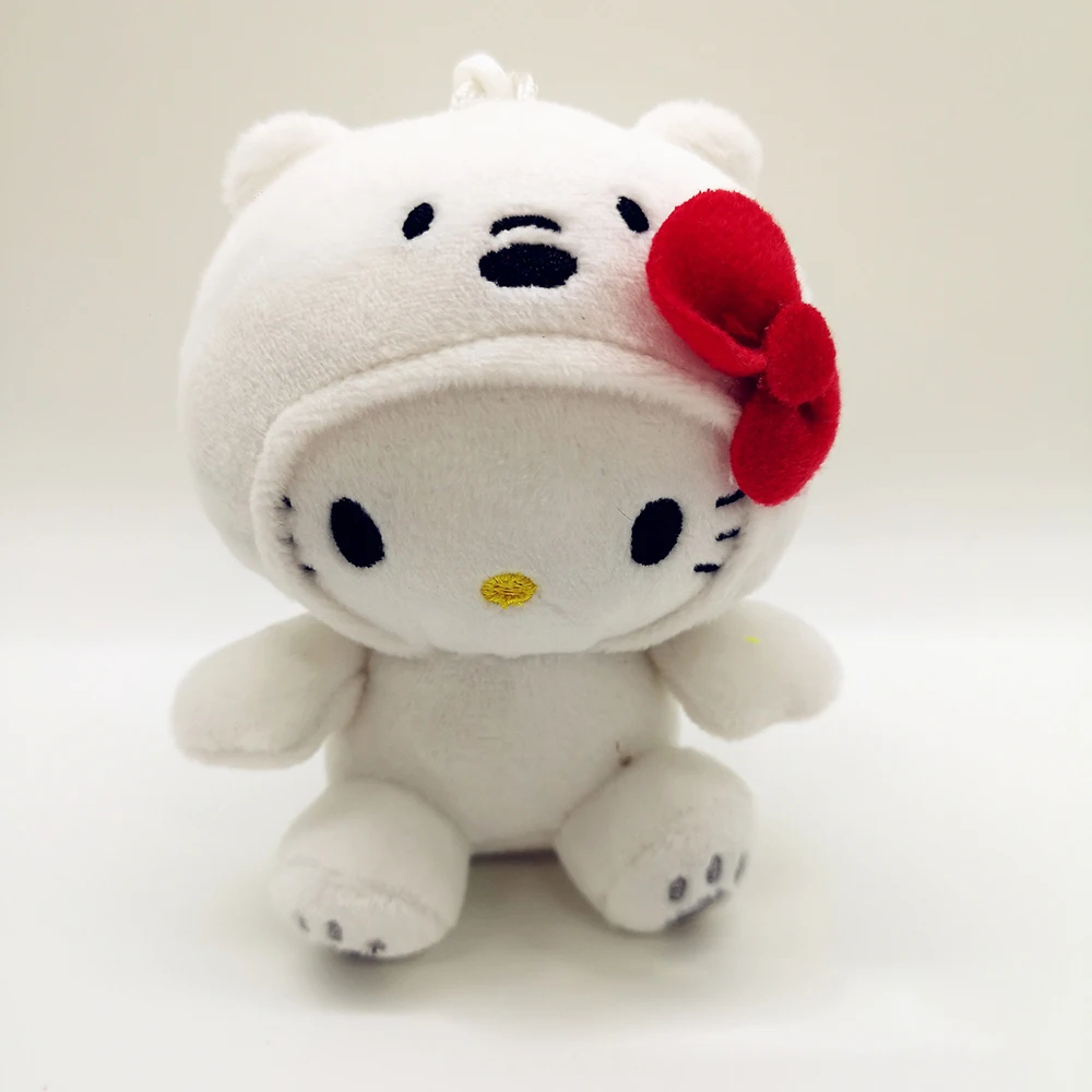 Sanrio Hello Kitty 10Cm Keychain Bear White Bear Anime Plush Toy Panda Cute Soft Stuffed Doll Pendant Key Chains Gifts Kids