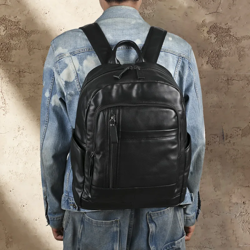

LD-Leather men's backpack 15 inch business bag tablet computer backpack cowhide sports bag