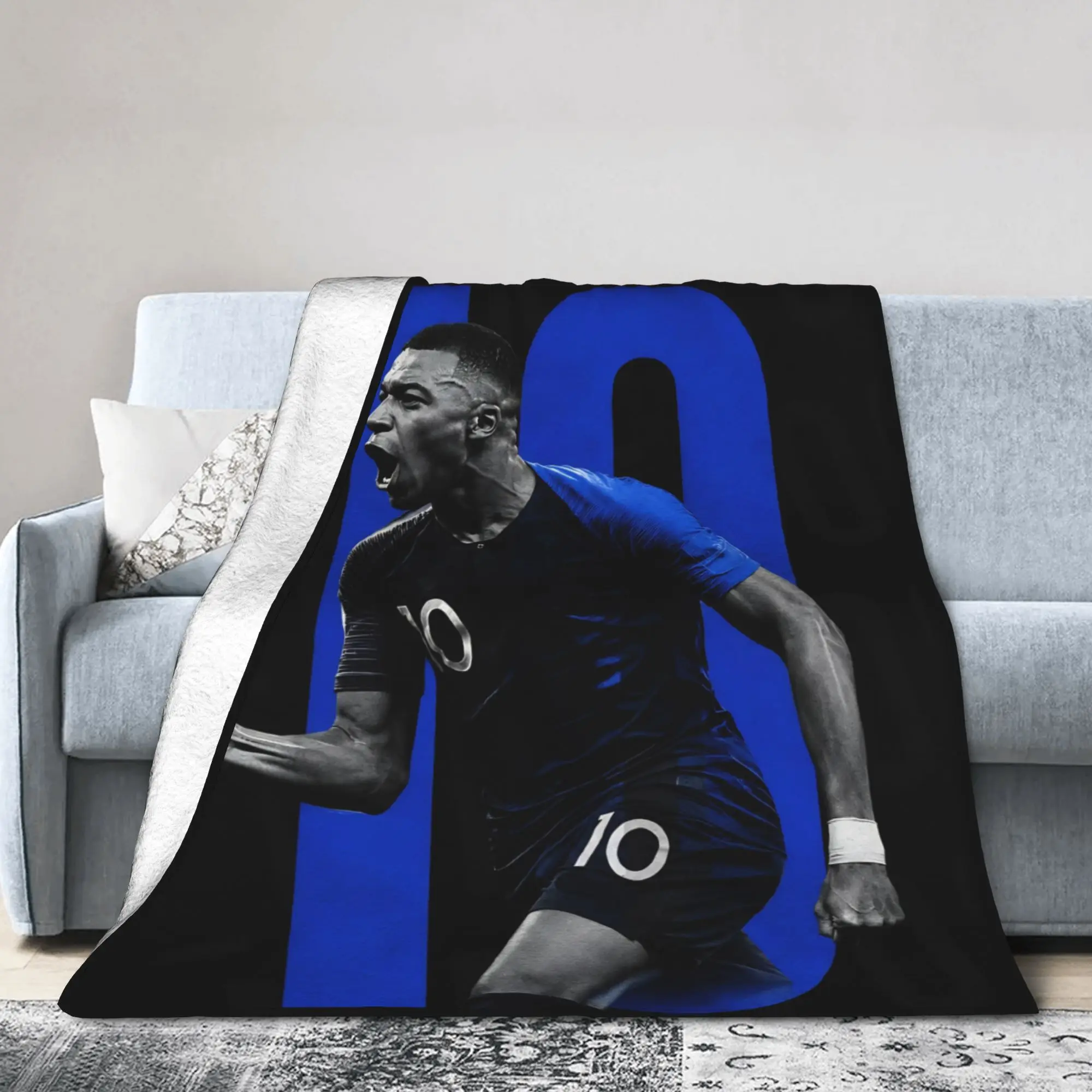 Mbappes Football Number 10 Blanket Coral Fleece Plush Decoration Multifunction Soft Throw Blankets for Home Couch Bedding Throws