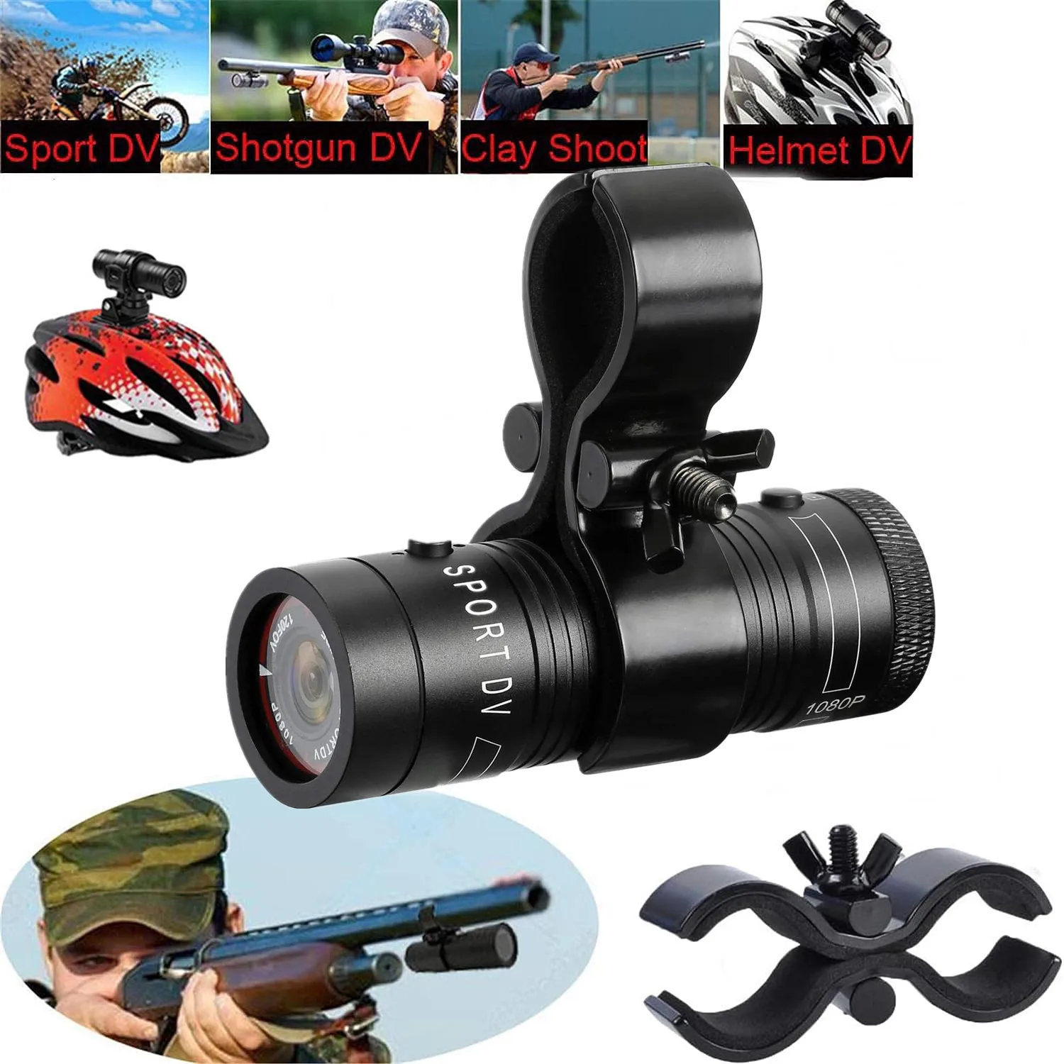 Shotgun Camera 1080P Full HD Sports Action Video Camera for Clay Shooting Hunting Helmet Cam Body Mounted Hunting Camera Outdoor