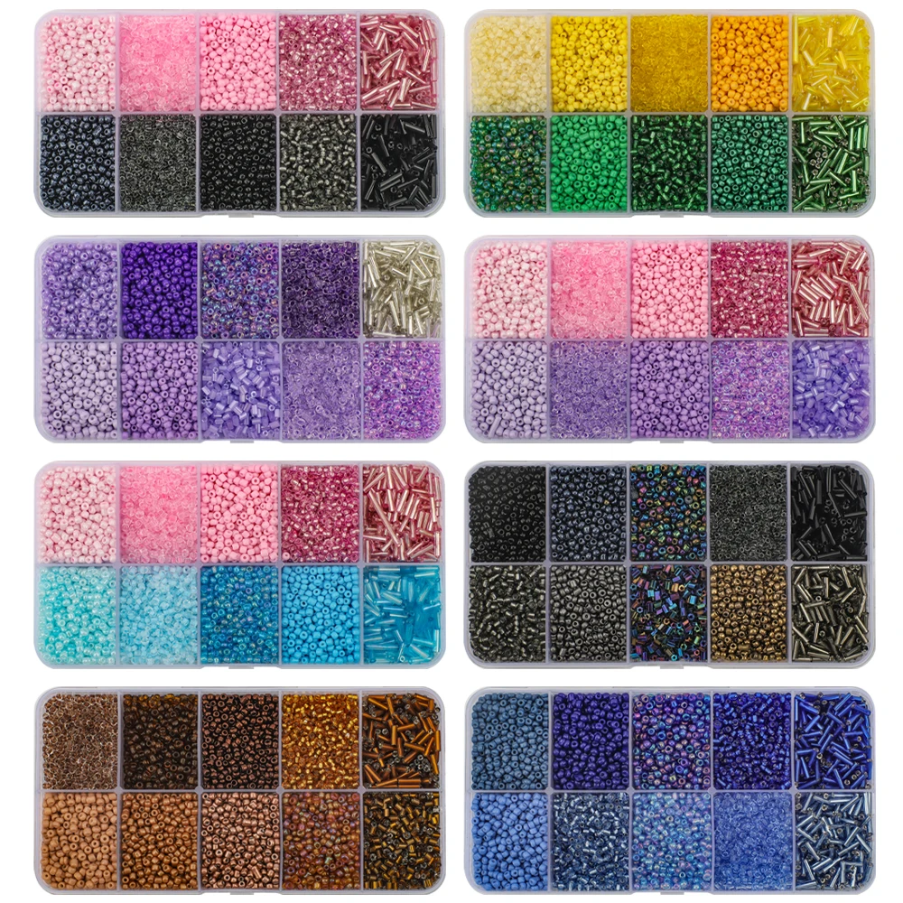 10-Gitter-Set-Box, mehrere Größen, Hirseperlen, Glas, lose Perlen für Schmuckherstellung, DIY-Armbänder, Halskette, handgewebt, dekorativ, S