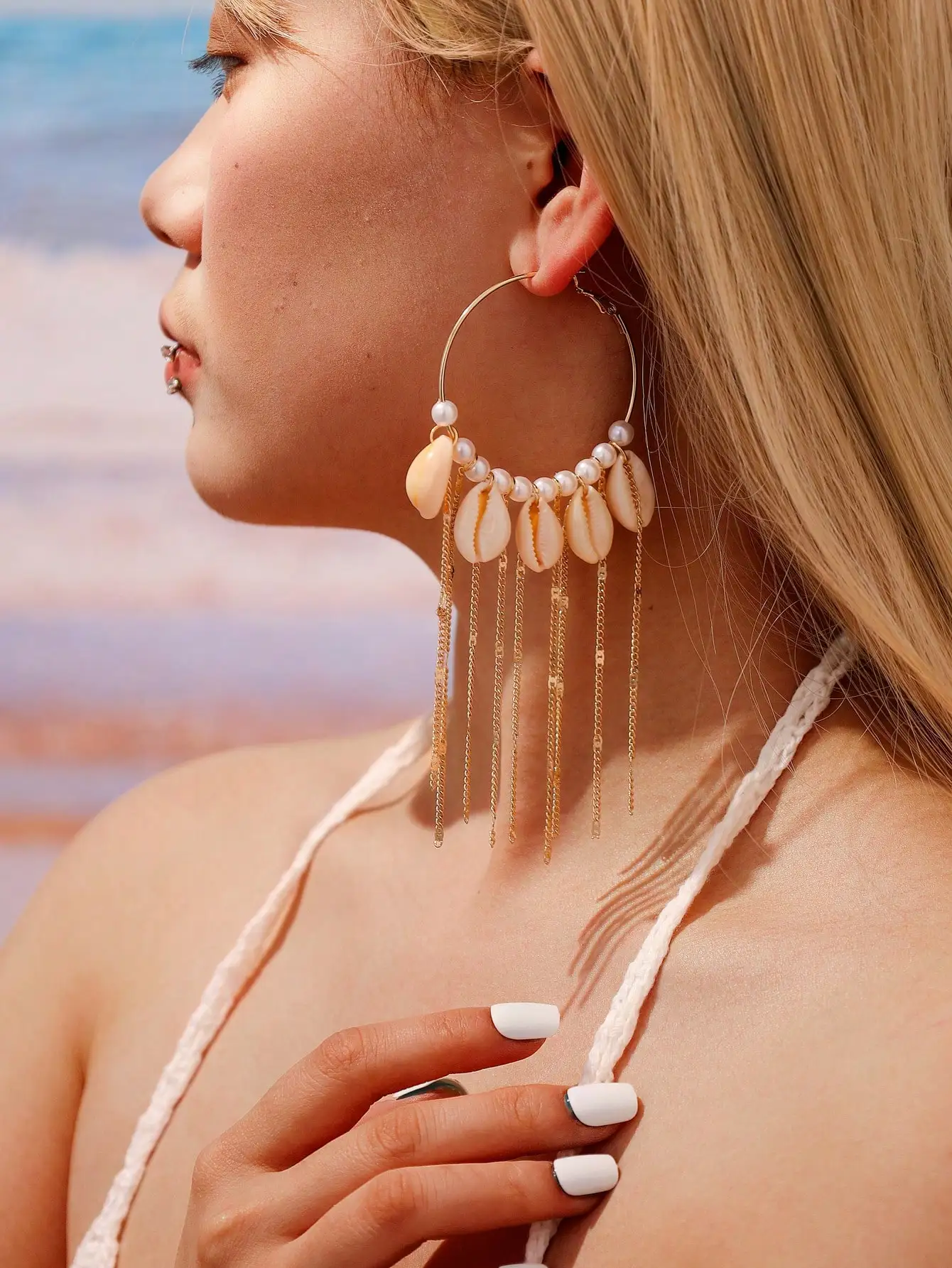 

Summer Beach Vacation Shell Chain Tassel Earrings 1 Pair Daily Versatile Holiday Party Beach Casual Vacation Earring