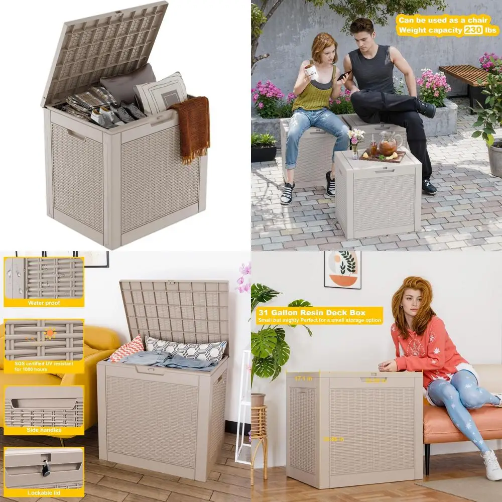 

Gray 31 Gallon Outdoor Storage Box for Patio, Deck, and Garden Tools