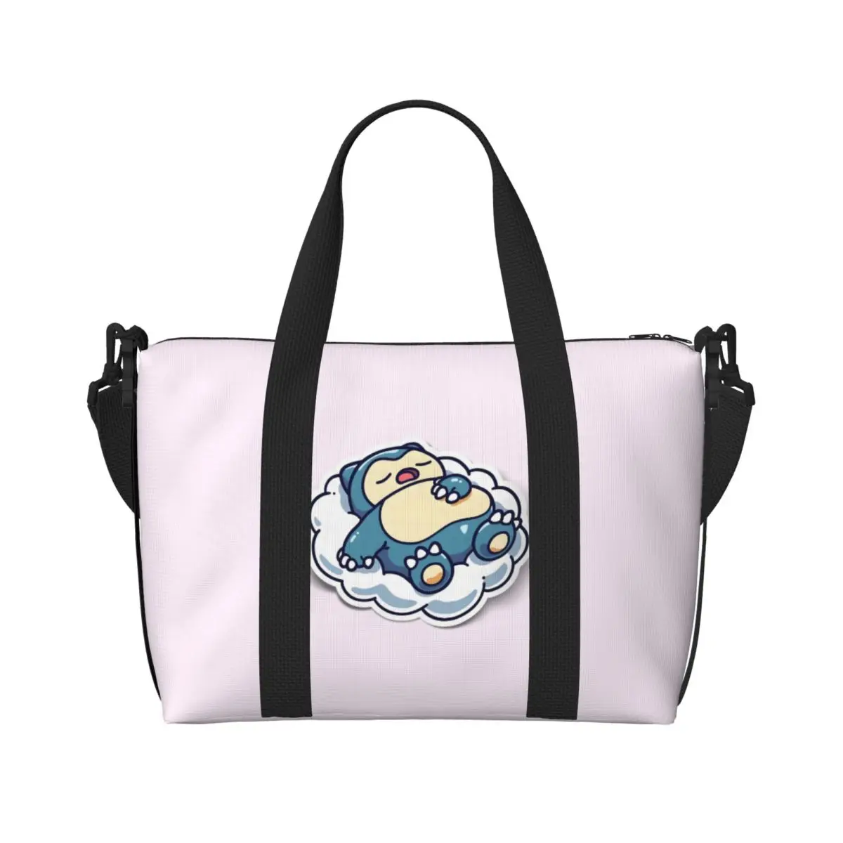 

Custom Snorlaxs Beach Tote Bag for Women Monster Cartoon Large Compartment Gym Beach Travel Bags