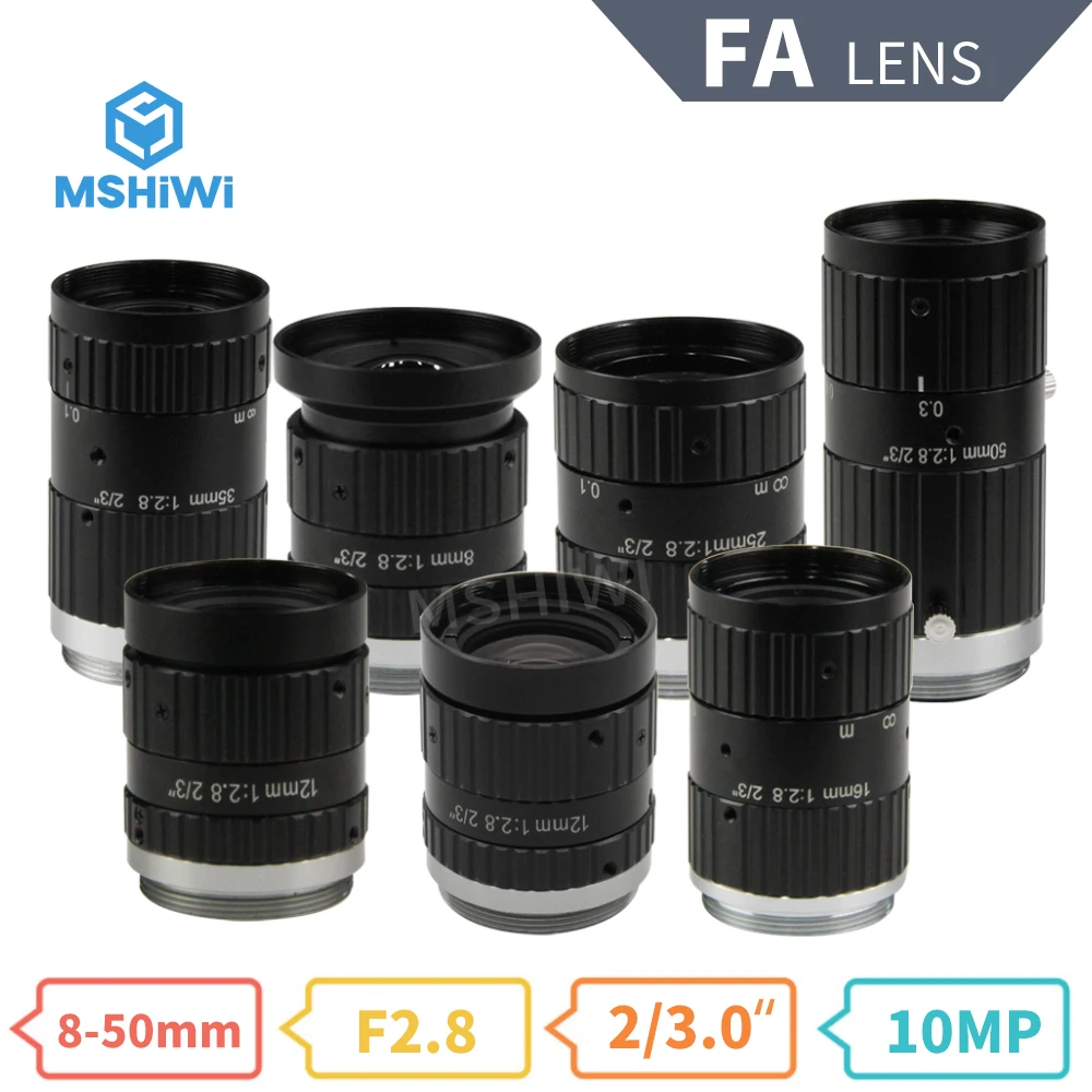 

10MP 8mm-50mm Manual FA Prime Lens C-mount F2.8 2/3" Manual Focus Lens ITS Camera Lens Industrial CCTV Machine Vision Lenses