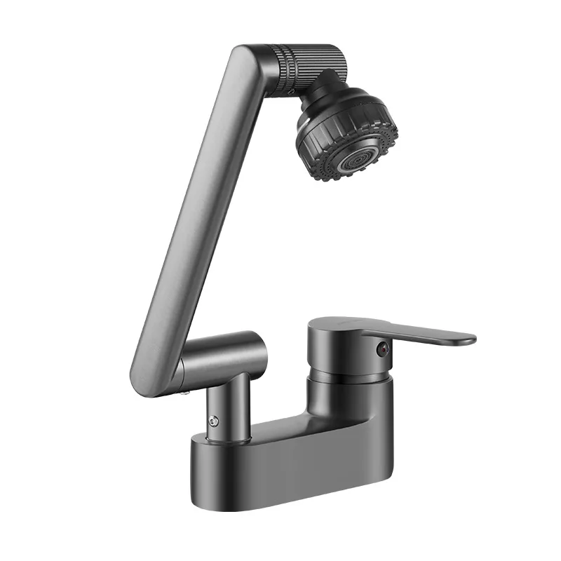 

Best Seller Brass Double-Hole Basin Faucet Universal Rotating Hot and Cold Mechanical Arm Washbasin