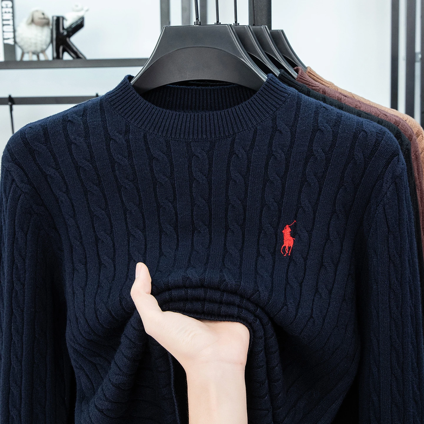 سترة صوف رجالية لخريف وشتاء 2025 مع بلوفر برقبة دائرية سميكة على شكل ماسة وأكمام طويلة سترة محبوكة