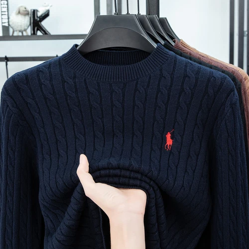 Imagen 2 del producto 2025 Otoño e Invierno suéter de lana para hombres con jersey de cuello redondo suéter de punto de manga larga en forma de diamante grueso