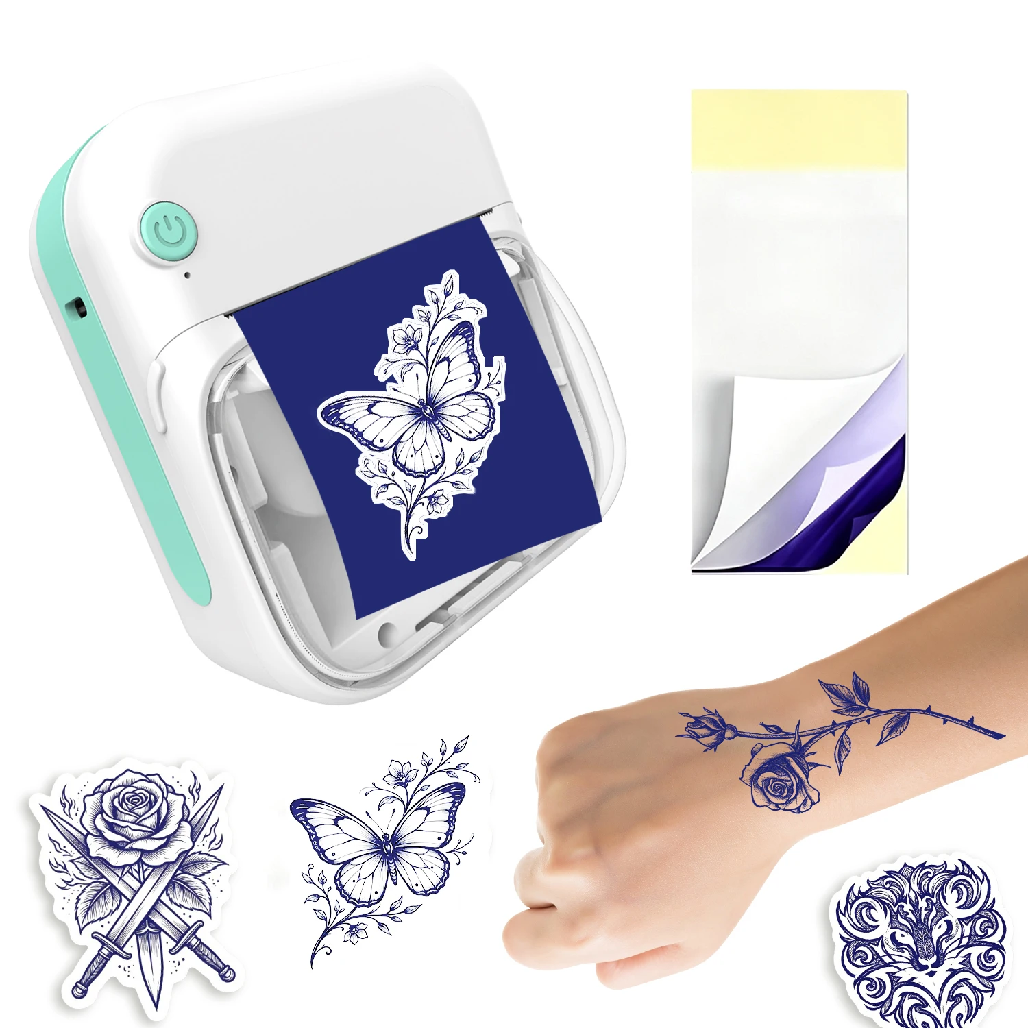 Mini Inkless Label Printer, Tattoo Printer, Suitable for DIY Projects, Tattoos, Logo Printing, and Pattern Printing