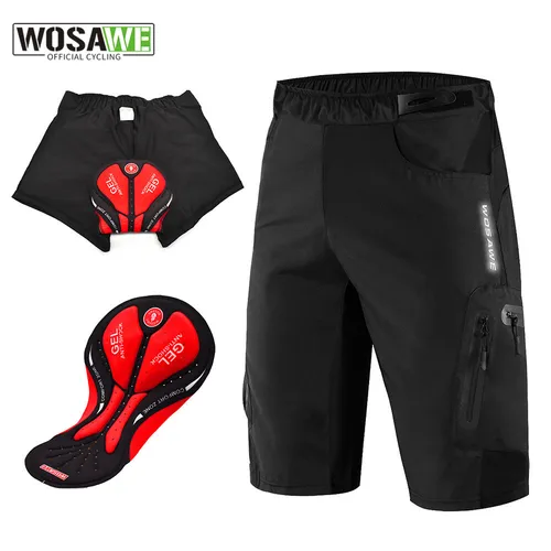 WOSAWE, pantalones cortos acolchados para ciclismo para hombre, ropa interior para ciclismo no quitar, pantalones cortos para bicicleta de descenso MTB, pantalones cortos deportivos holgados para bicicleta