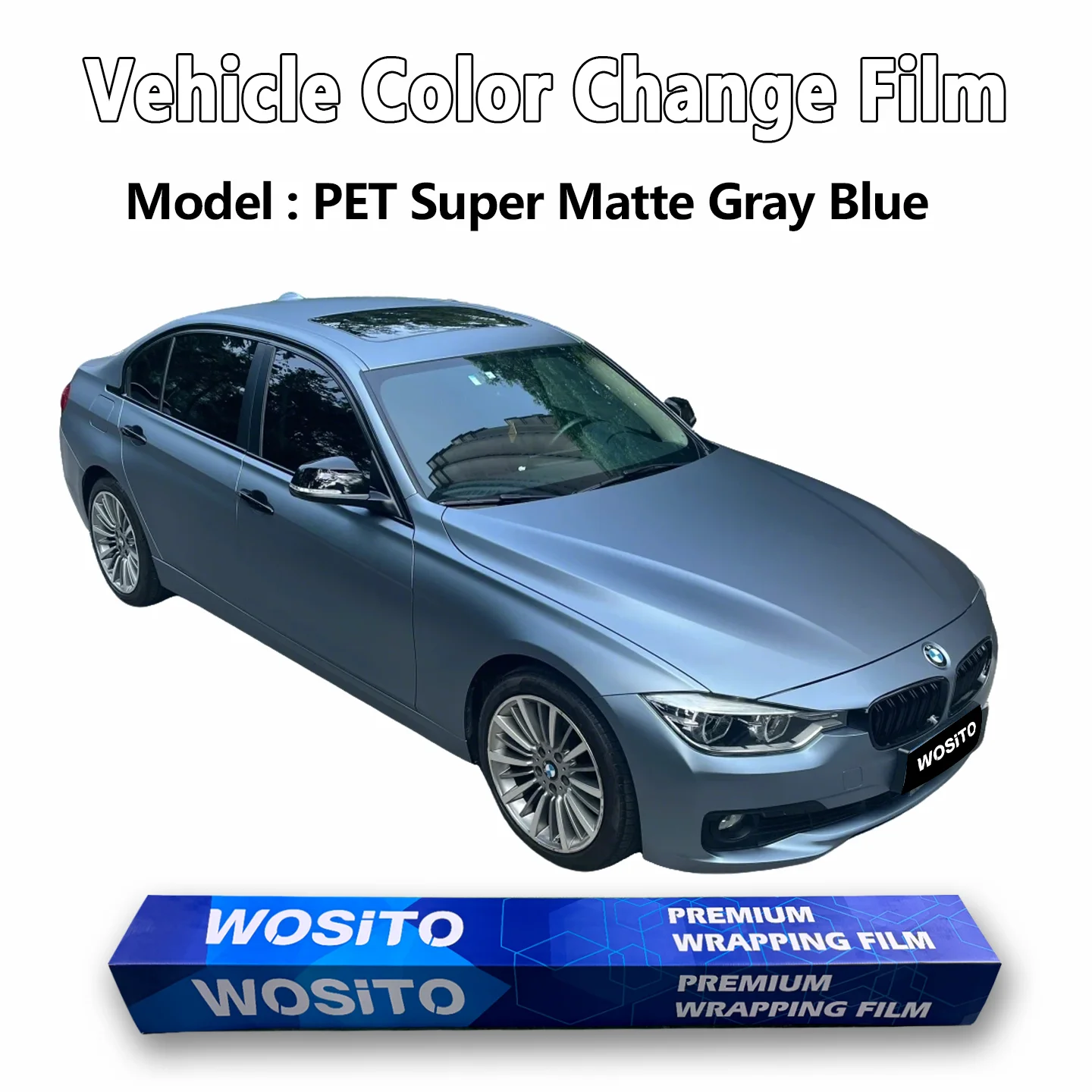 PET ultra matte gray blue vinyl color changing film, detachable car body coating, self-adhesive car stickers, factory wholesale