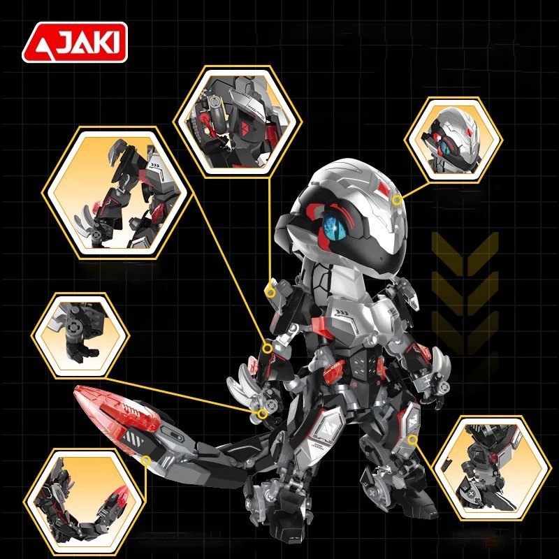 

JAKI Chinese style snake form transformation mecha zodiac series silver scale mecha snake puzzle model building block toy boys