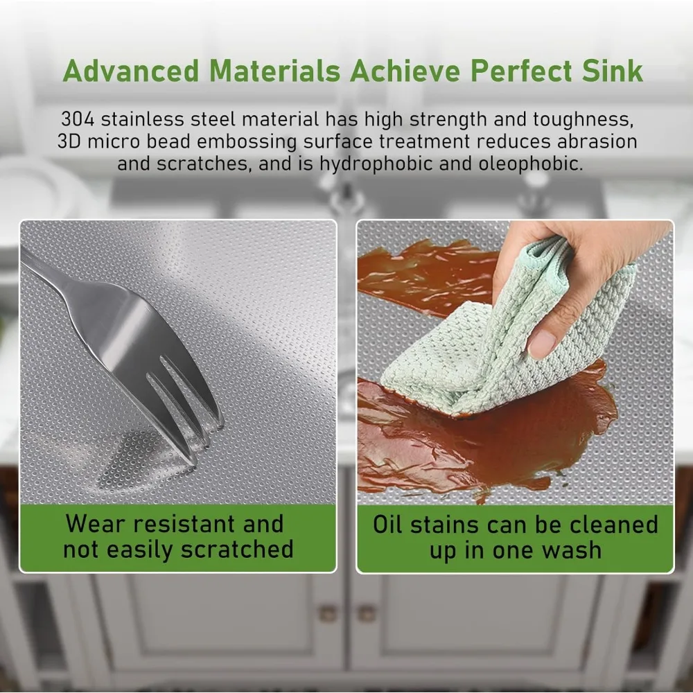 جودة عالية - قطرة في حوض المطبخ 28 × 18 بوصة، 9 بوصة عمق الحوض، 18 مقياس حوض من الفولاذ المقاوم للصدأ، حامل علوي بلمسة نهائية منقوشة ثلاثية الأبعاد #3
