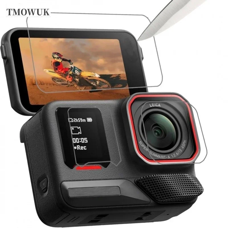 واقي شاشة من الزجاج المقوى الصلب + غطاء عدسة TPU مضاد للغبار لهاتف Insta360 GO 3 3S