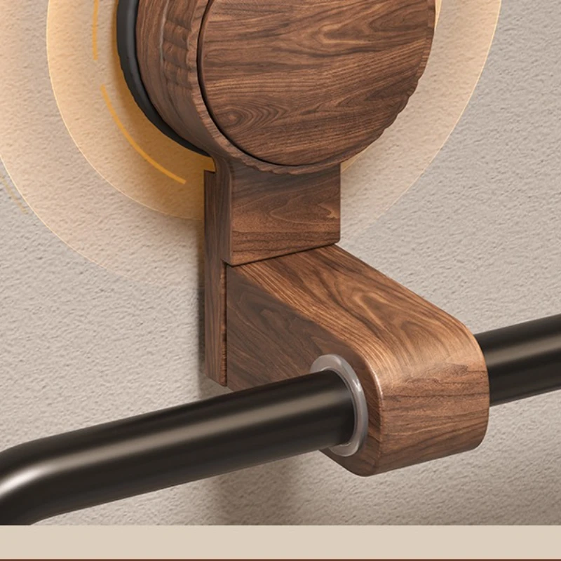 Vintage Walnut Wood Towel Ring with Suction Cup Mount, No-Drill Wall-Mounted Bathroom Towel Holder, Stainless Steel Frame