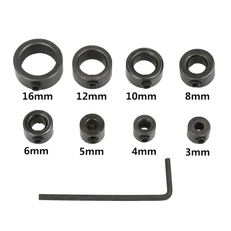 XCAN 8pcs 3-16mm Depth Stop Drill Bit Collar Set Adjustable Drilling Positioner Limit Ring with Wrench Woodworking Tools