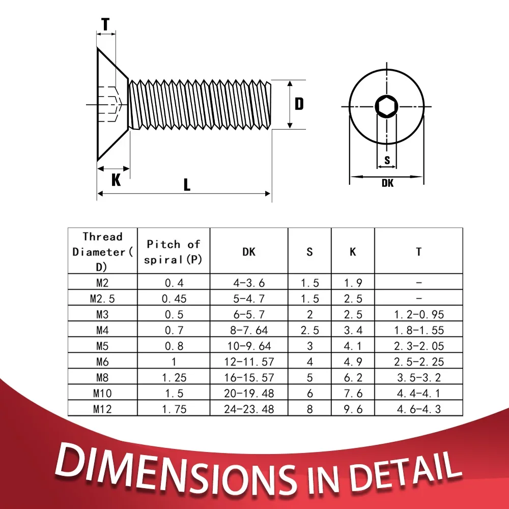 Wholesale DIN7991 Carbon Steel Hexagon Socket G10.9 Flat Countersunk Head Screw M2 M2.5 M3 M4 M5 M6 M8 M10 M12 Hex Socket Bolts