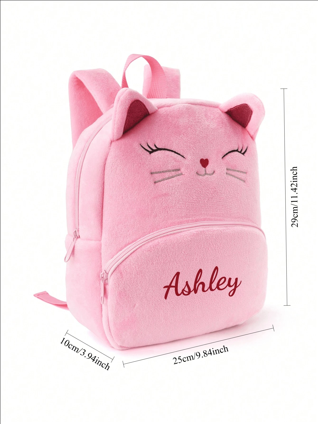 Customized Embroidered Text Cat Backpack Plush School Bag For Kids Toddler Girls Boys Cute Cartoon Kitten Bag Children Day Gift