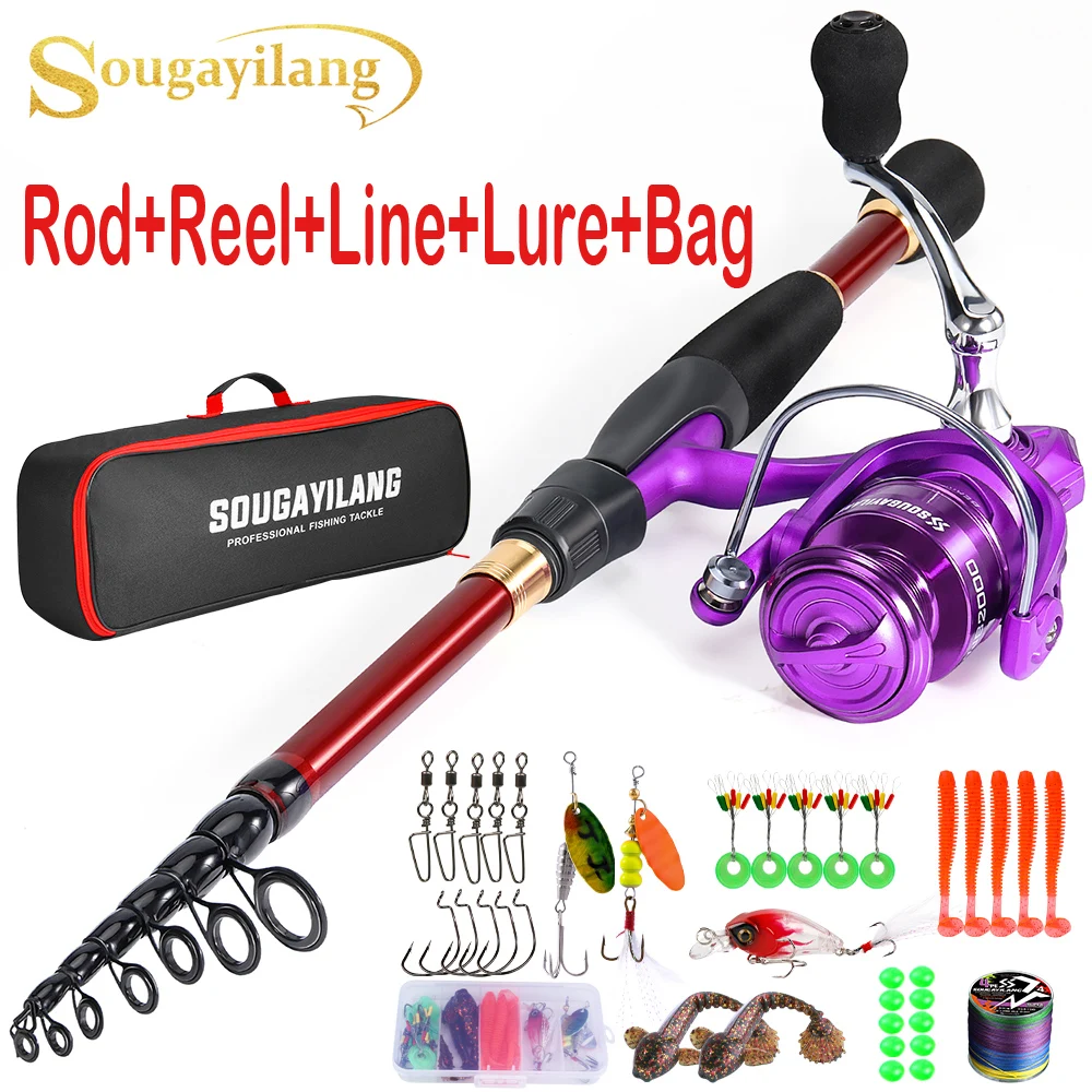 sougayilang-スピニング釣り竿とリールバッグ完全なキット伸縮自在のカーボンコンボギア比シーバス釣り52-1