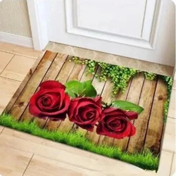 Sweet Rose Print Doormat Non-slip Floral Printed Floor Rug Washable Throw Carpet For Bathroom Living Room Kitchen Home Decor Mat