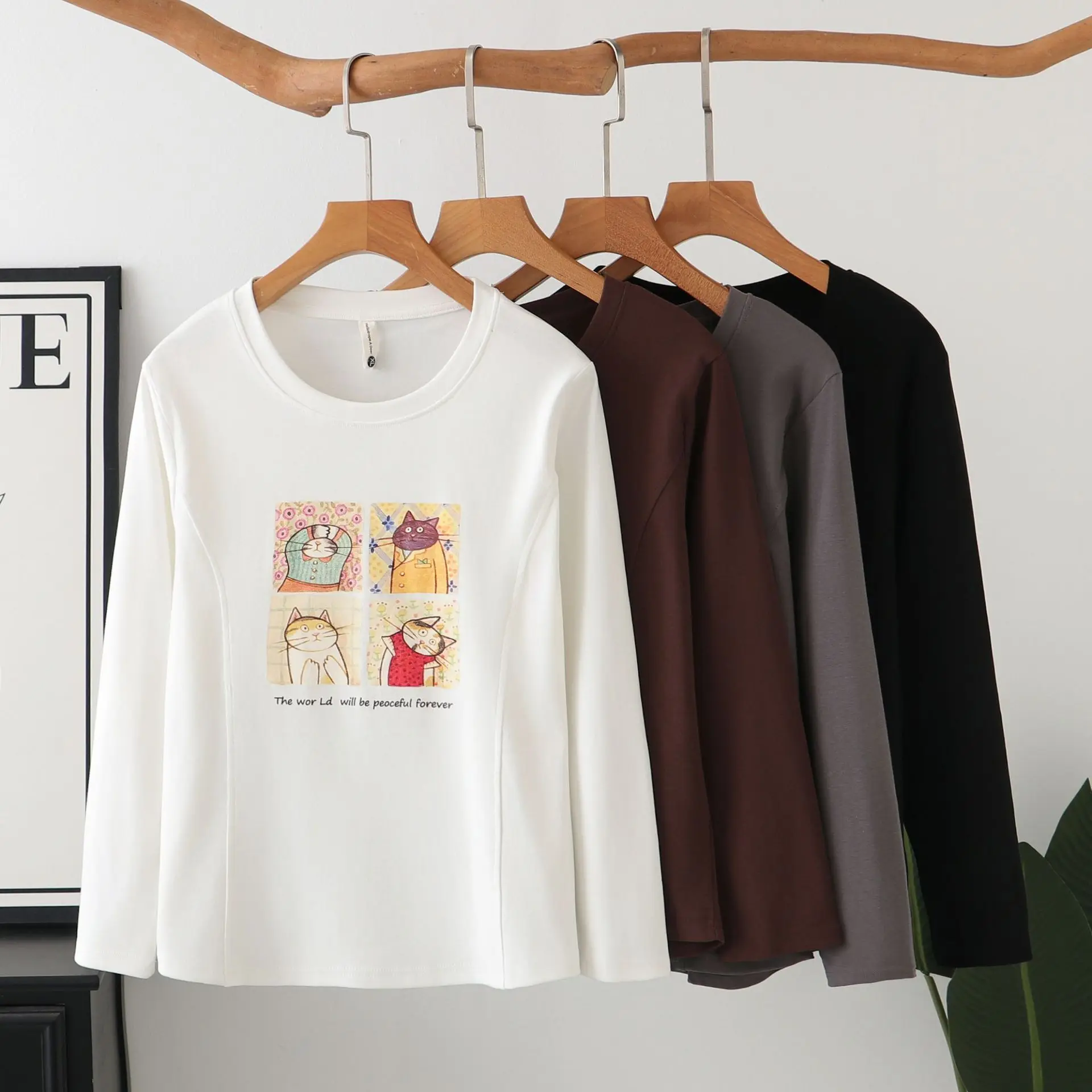 XXXXL موضة حجم كبير المرأة تي شيرت جديد الخريف نمط الشباب المطبوعة الكرتون طويلة الأكمام رداء علوي غير رسمي 8219 #5