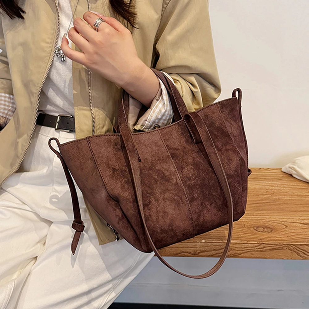 

Fashion Faux Suede Bucket Bags for Women Handbags Autumn and Winter Shoulder Bag High Quality Shopper Tote Female Purses Pouch