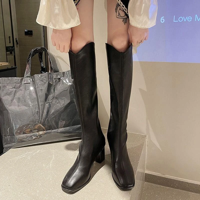 Fleece-Lined Elegant Heeled Autumn Winter Ladies Knee High Shaft Shoes Comfortable Goth on Offer Trend 2025 Women's Long Boots
