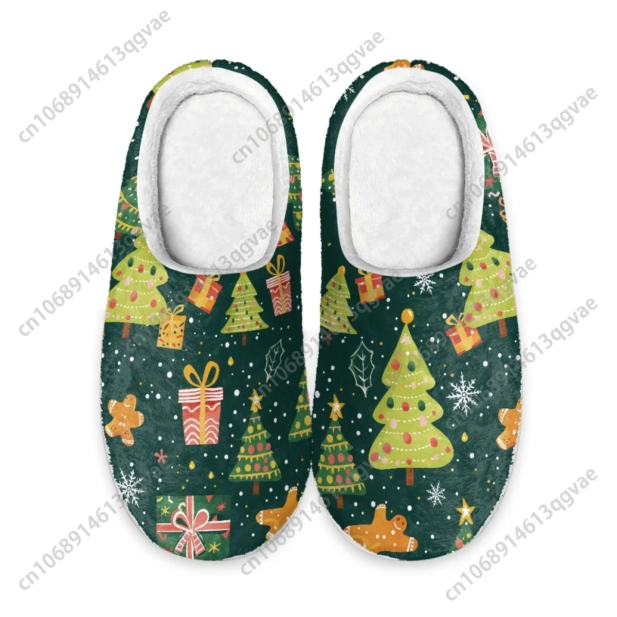 New Year Christmas Tree Garland Lights Lovely Home Cotton Slippers Mens Womens Teenager Plush Bedroom Keep Warm Custom Slipper