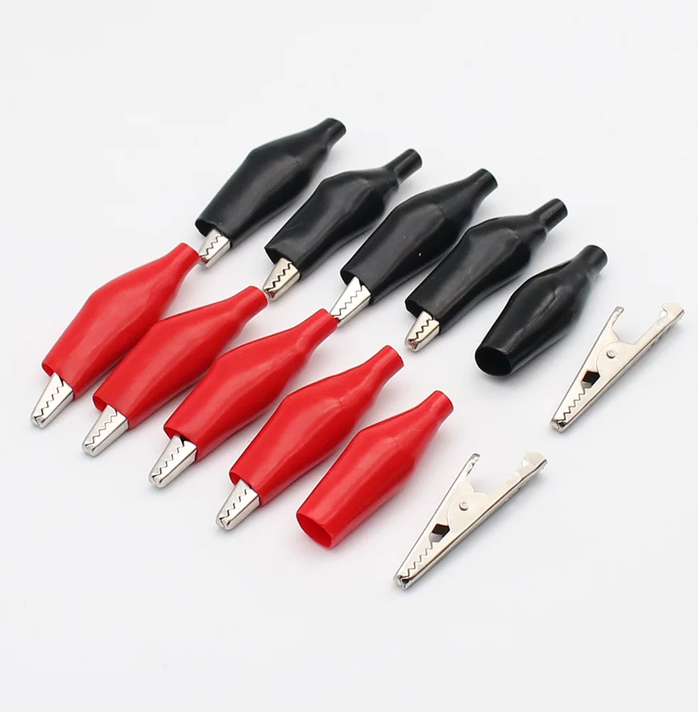 Pinza de cocodrilo de Metal G98, pinza eléctrica para medidor de sonda de prueba, color negro/rojo con Bota de plástico, 28mm/35mm/45mm, 10 unidades