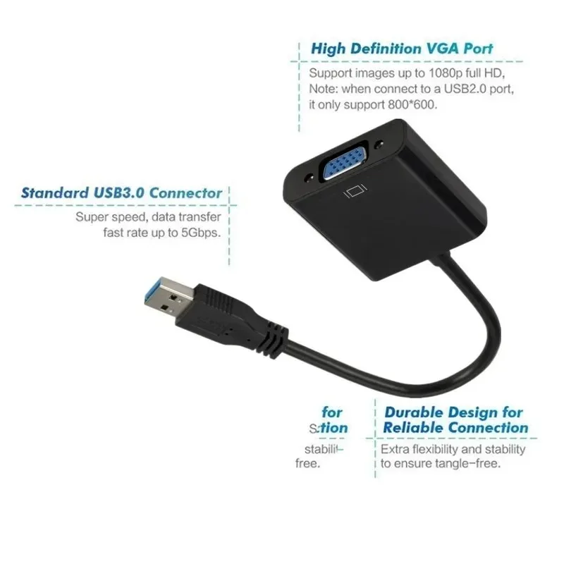 GRWIBEOU 1080P USB To VGA Converter USB 3.0 to VGA Video Display External Adapter Card for PC Desktop Laptop Monitor Projector