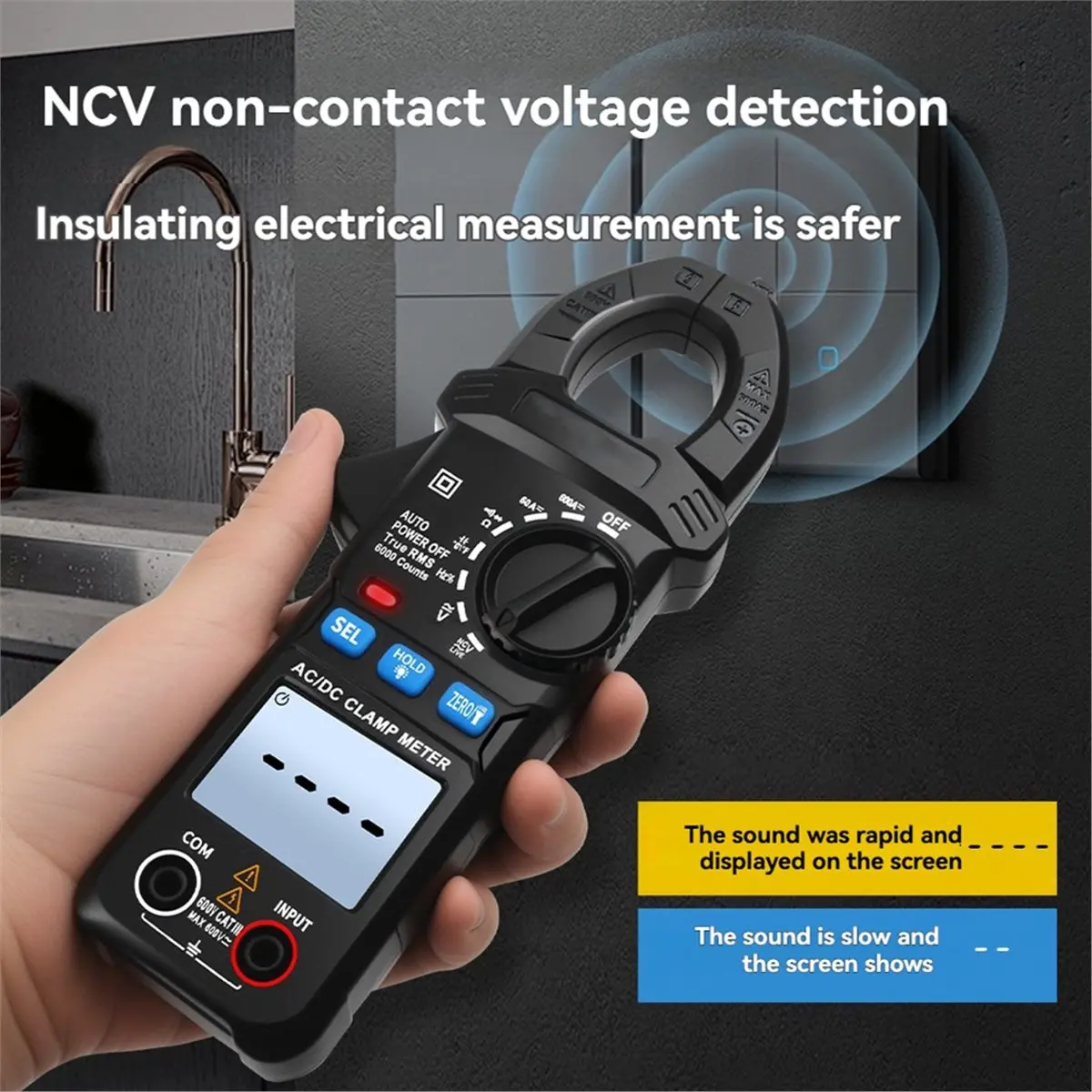 SK-203 Clamp Meter Digital Multimeter Current Voltage Capacitance Ohm NCV Tester with Flashlight
