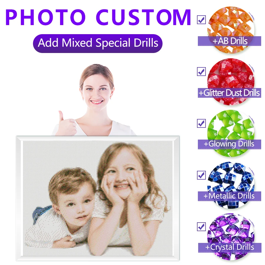 Photo Custom Poured Glue Diamond Painting 2-5 Special Drills AB Crystal Glowing Drill Decoration Embroidery Handmade ASF9001